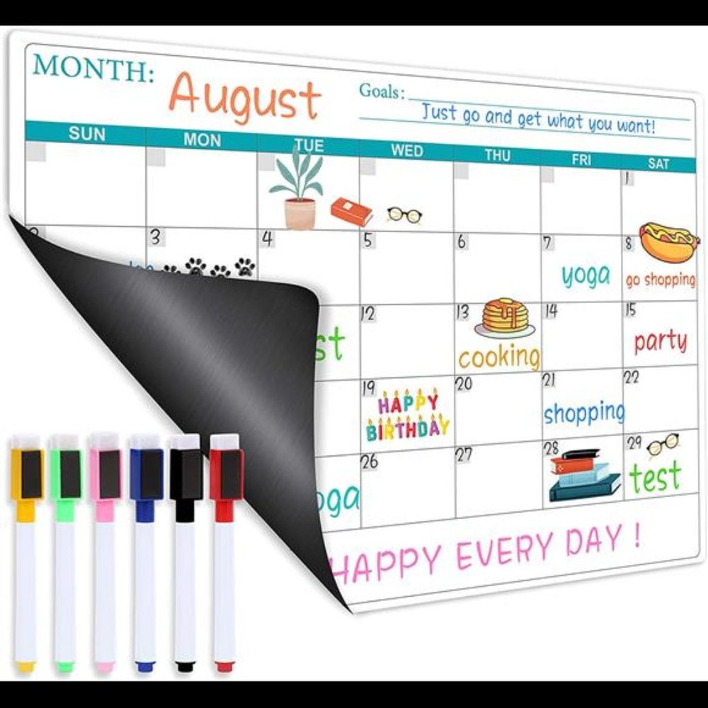 Calendar for Refrigerator Planner, Fridge Magnetic with Six Markers 11.8" x 17"